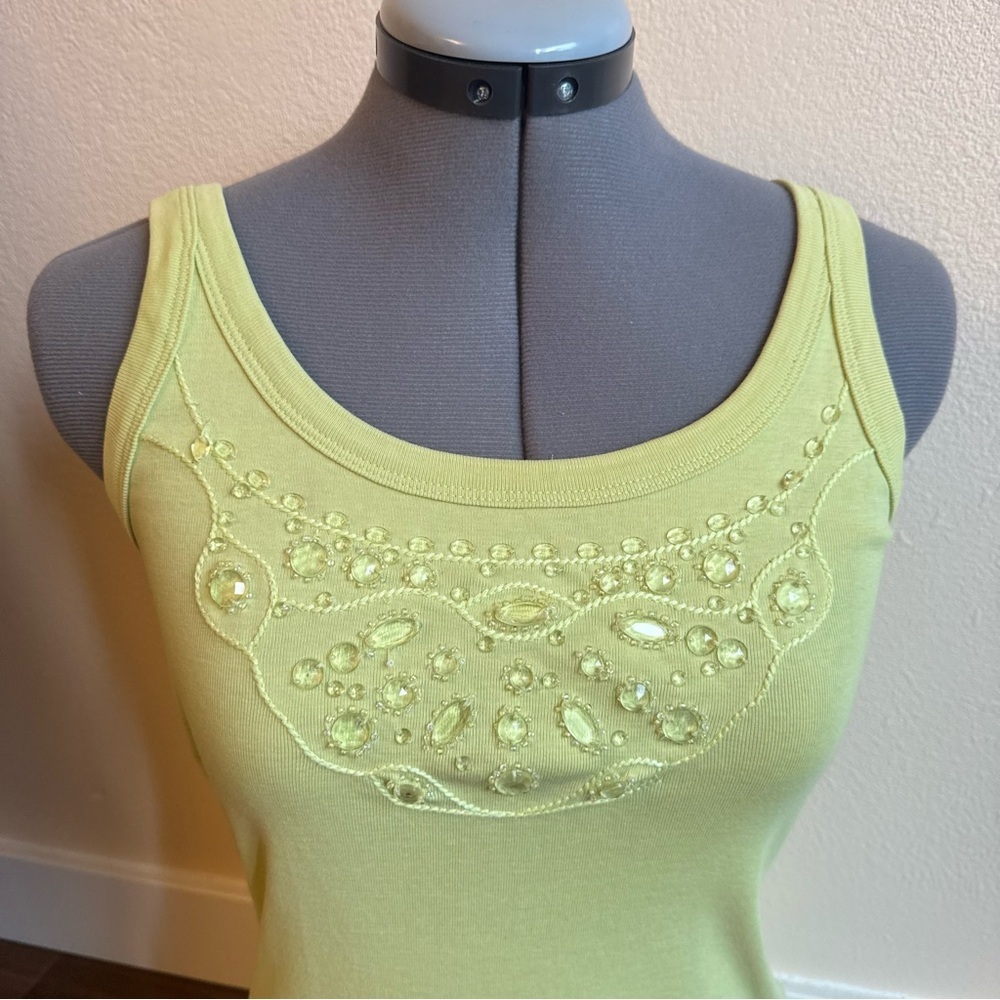 Y2K Lime Green Embellished Tank Top Beaded Rhinestone Fairycore Coastal Summer - Picture 5 of 11